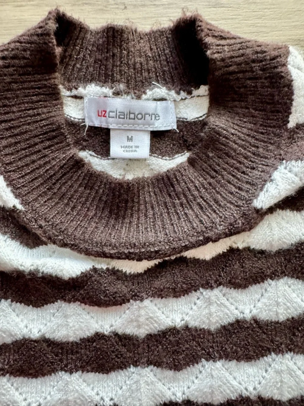Liz Claiborne Brown & Cream Striped Crewneck Sweater - Picture 2 of 6